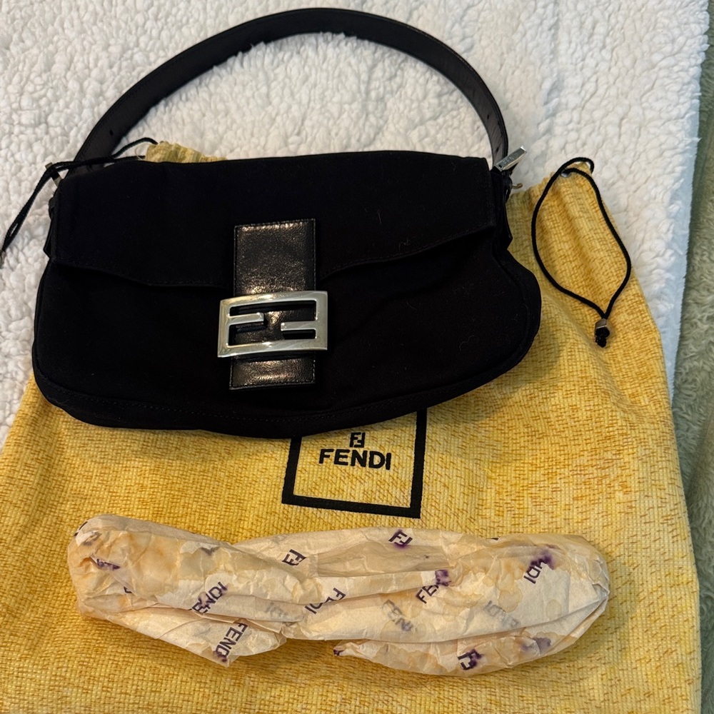 Fendi Black Shoulder Bag with Silver Accent